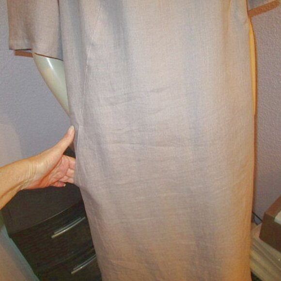 NWT Oda Lux LINEN Midi Size XL 44 DRESS Lavender COWL NECK Short Sleeve POCKETS - Picture 3 of 12